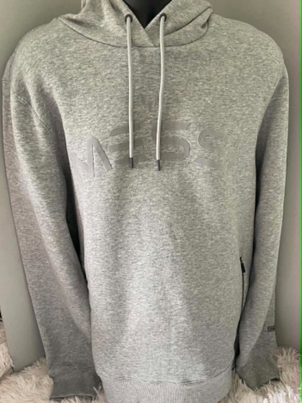 NWT MESSI COLLECTION Mens Logo Pullover Hoodie in Heather Grey